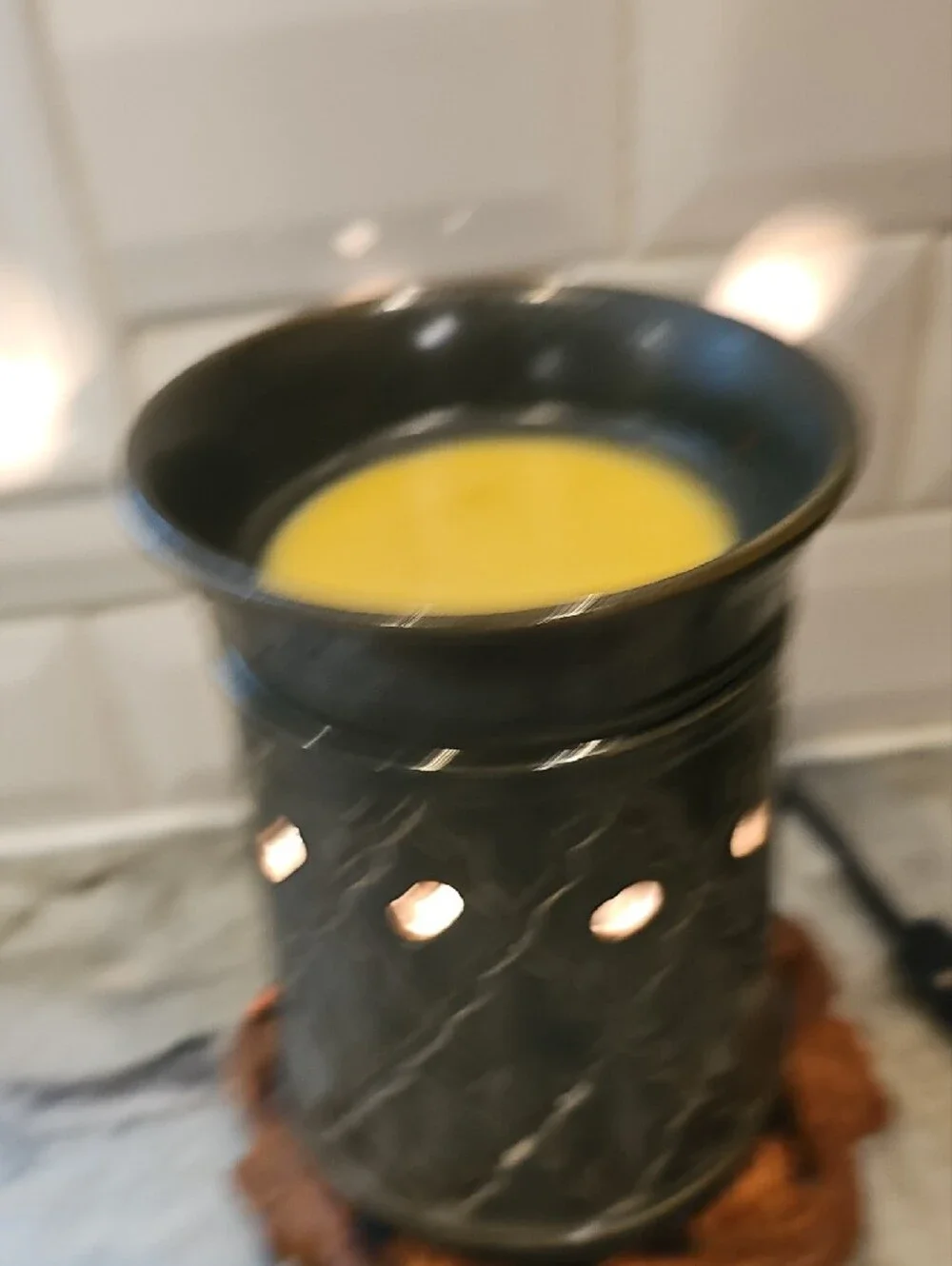 Dark Green Ceramic Aroma Warmer with Geometric Cutouts Scentsy